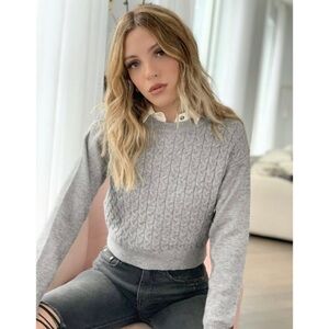Heartloom Asher Gray Cable Knit Cropped Sweater